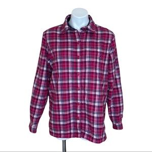 L.L. Bean Red Plaid Fleece Lined Flannel Top